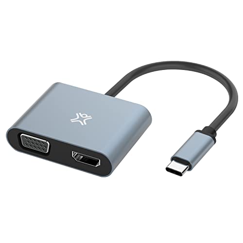 XtremeMac USB-C zu HDMI & VGA Adapter, Dual Display, 4K Ultra HD (HDMI) und Full HD (VGA), MacBook Pro/Air M1, iPad Pro/Air/Mini 6, Dell Xps 13/15, qualitative Aluminiumstruktur - Space Grey
