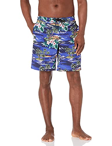 28 Palms 9" Inseam Tropical Hawaiian Print Board Shorts, Navy Scenic, 29