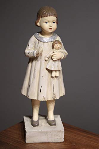 Posiwio Mädchen mit Puppe aus Resin, H 28 cm, Dekofigur im Retrolook