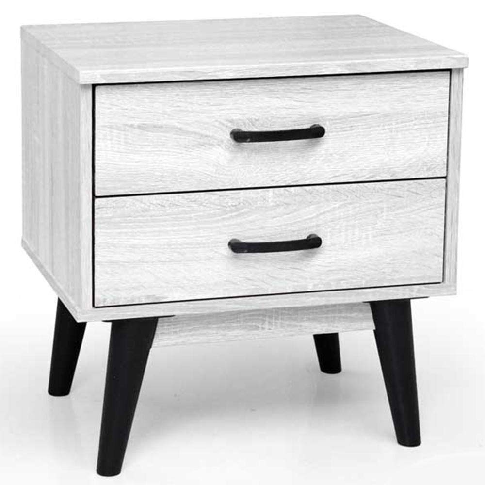 BAKAJI Nachttisch mit 2 Schubladen, modernes Design aus weißem Holz, Holzwerkstoff, Medium