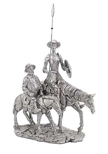 Figur Don Quichotte mit Pferd und Sancho Panza, modernes Silber-Finish, L 30 cm