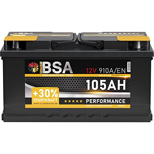 BSA Autobatterie 12V 105Ah 910A/EN Starterbatterie ersetzt 88Ah 90Ah 92Ah 95 100 110Ah (910A Startkraft)