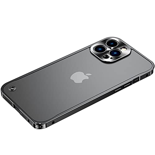 Metallrahmen Hülle für iPhone 14/14 Plus/14 Pro /14 Pro Max, Transluzent Harte PC Rückseite[Kompatibel mit MagSafe] Anti-Scratch StoßFest Case Handyhülle,Black,iPhone14 Pro Max