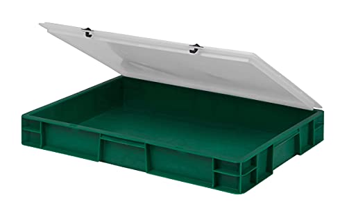 Design Eurobox Stapelbox Lagerbehälter Kunststoffbox in 5 Farben und 16 Größen mit transparentem Deckel (matt) (grün, 60x40x6 cm)