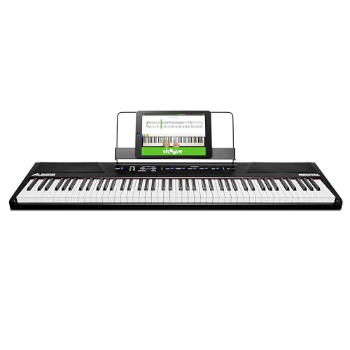 Alesis Recital - 88-Tasten Einsteiger Digital Piano / E Keyboard mit halbgewichteten Tasten,eingebauten 20 Watt Lautsprechern und fünf Premium-Stimmen, 3-Monatsabo Skoove und Netzteil inbegriffen