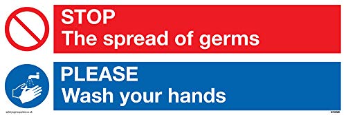 Schild „Stop Germs Please Wash Your Hands“, Kunststoff, halbstarr, 1 mm