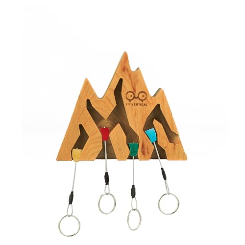 YY Vertical Mountain Decor Schlüsselhalter aus Kirschholz, klettern Sie jede Bergwanddekoration – ideales Geschenk für Bergsteiger, 4 Schlüsselanhänger im Lieferumfang enthalten – perfekt für