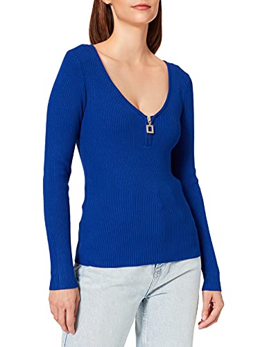 Morgan Damen Feiner, einfarbig, mit Langen Ärmeln und V-Ausschnitt, 212-mbanzi Pullover, blau (bleu Electrique), Medium