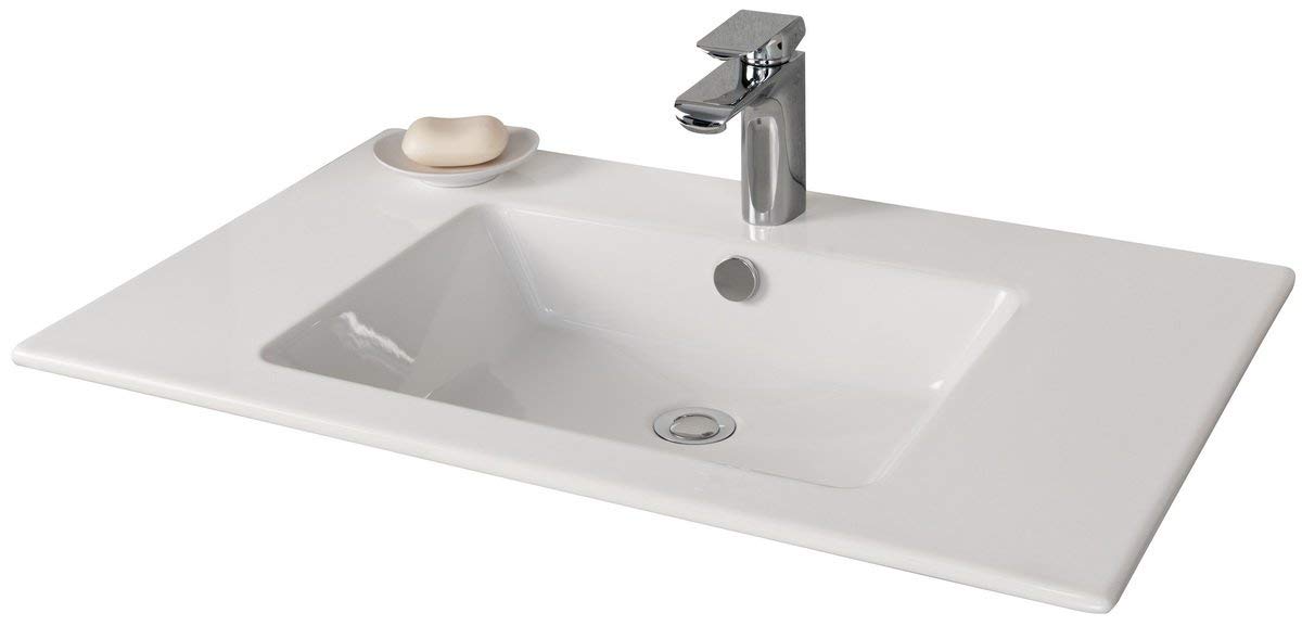 FACKELMANN Waschbecken KERA 810 / Waschtisch aus Keramik / Maße (B x H x T): ca. 81 x 16,5 x 51 cm / Einbauwaschbecken / hochwertiges Becken fürs Badezimmer und WC / Farbe: Weiß / Breite: 81 cm