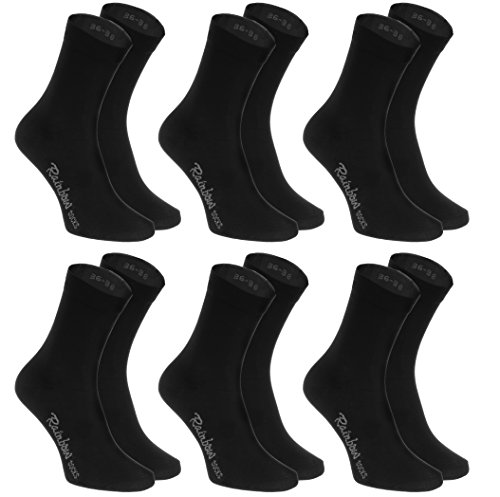 Rainbow Socks - Damen Herren Klassische Bunte Baumwolle Socken - 6 Paar - Schwarz - Größen 42-43