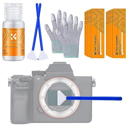 K&F Concept Sensor Reinigungsset mit Mikrofaser Swabs 24mm und Flüssig-Reiniger für Vollformat-Kameras, Reinigungs Kit für DSLR Kamera Objektive Computer Handys