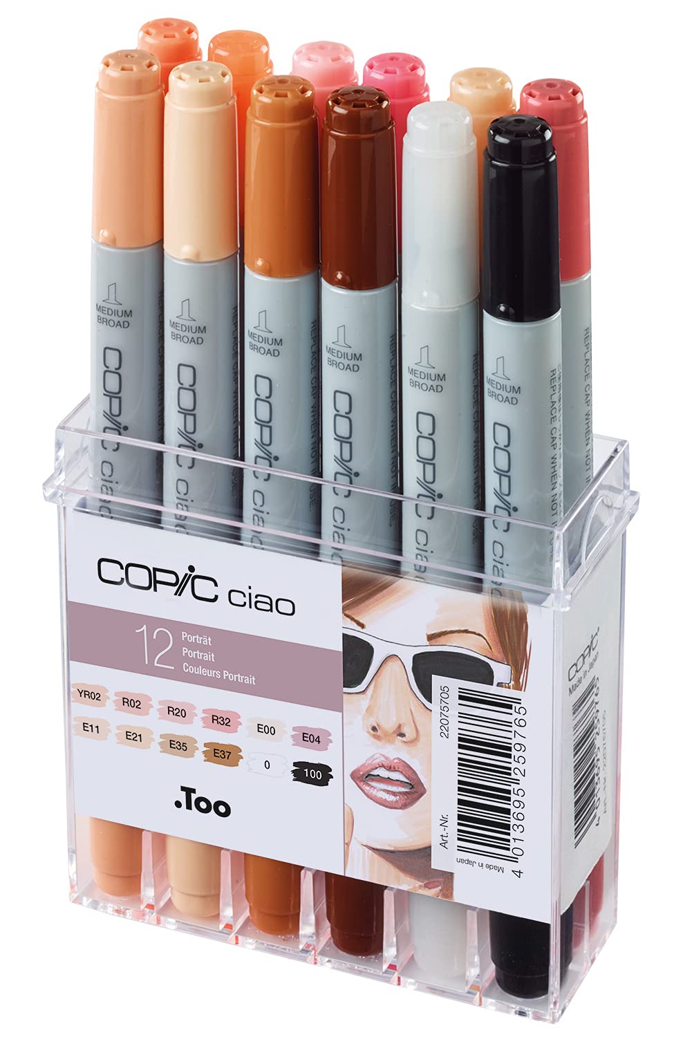 COPIC Ciao Marker 12er Set "Portätfarben", Allround Layoutmarker, im praktischen Acryl-Display zur Aufbewahrung und einfachen Entnahme
