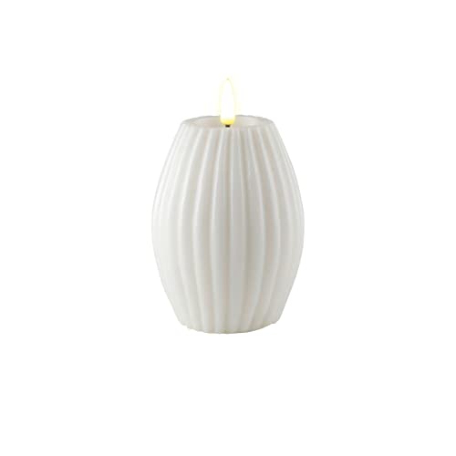 ReWu LED Kerze Deluxe Homeart Rillenkerze Ovale Formkerze aus Echtwachs mit hochwertigem Wachsspiegel - (Weiß)