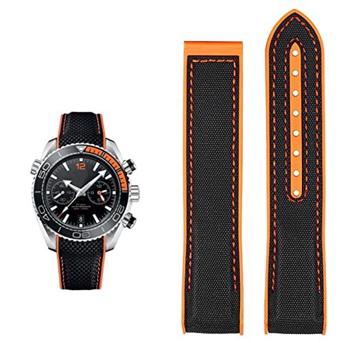 WIKUNA Uhrenarmband für Omega 300 SEAMASTER 600 PLANET OCEAN Silikon Nylon Armband Uhrenzubehör Uhrenarmband Kette 20 mm 22 mm Gürtel (Farbe: Schwarz Orange NO, Größe: 20 mm)