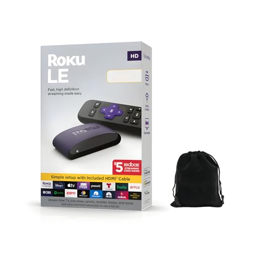 Roku LE HD-Streaming-Media-Player mit High-Speed-HDMI-Kabel und einfachem Roku Remote-Gerät, inklusive Tasche