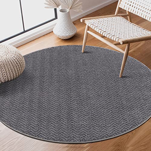 payé Teppich Rund - Grau - 120x120cm - Zickzack Chevron Muster - Einfarbig - Hoch Tief Effekt - Kurzflor Weich Schlafzimmer Kinderzimmer Dekoration - Deko Teppiche