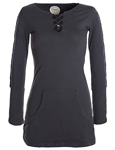Vishes - Alternative Bekleidung - Langärmlige, einfarbige Tunika aus Biobaumwolle mit Schürung und Kängurutaschen schwarz 44