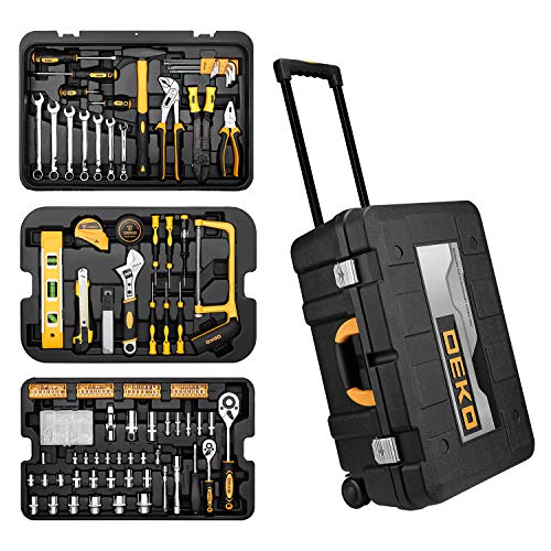 DEKO 258-teiliges Werkzeug Set Mit Rollendem Werkzeugkasten,Werkzeugkoffer Werkzeug-Trolley Werkzeugkasten