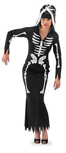 Folat 23730 Skelett Kleid Halloween Damen, S/M, schwarz Costume