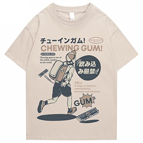 Hip Hop Herren T Shirt Streetwear Japanisches Kanji T Shirt 2022 Sommer Kurzarm T Shirt Baumwolle Harajuku Tees-Khaki, L