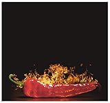 ARTland Spritzschutz Küche aus Alu für Herd Spüle 80x65 cm (BxH) Küchenrückwand mit Motiv Essen Lebensmittel Gewürze Chili Flammen Modern Dunkel Rot S7PR