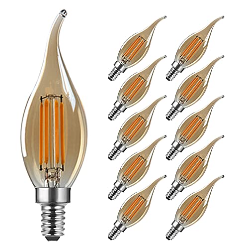 Glühbirne Kerze Vintage E14 LED 4W Ersetzt 40W, 400 lumen, Warmweiß 2700K, Glühbirne Retro, Edison Vintage Dekolampe Ideal für Nostalgie und Retro Beleuchtung, Amber Glas, 10er Pack - MAYCOLOR