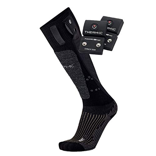 Therm-ic PowerSocks Set Heat Uni + S-Pack 1200 Heated Socks + Battery Spack, Black, 42-44 (L)