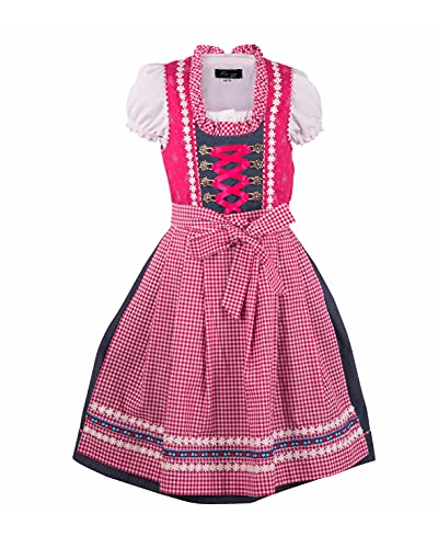 Ramona Lippert® - Kinder Dirndl Für Mädchen - Dirndl Set Mila - Jeans + Pink - Inkl. Kleid, Schürze & Bluse - Festliche Tracht - Größe 158-164