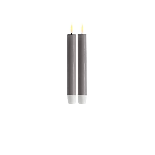 ReWu LED Stabkerze 2er Deluxe Homeart, Indoor LED-Stabkerze mit realistischer Flamme auf einem Echtwachsspiegel, warmweißes Licht - (Grau)