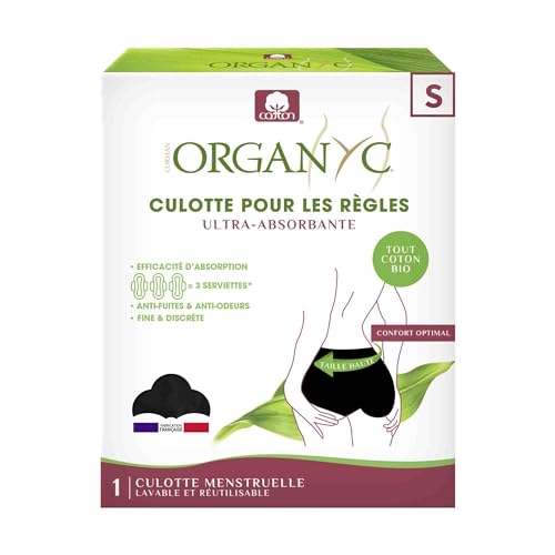 Organyc Menstruationsunterhose, wiederverwendbar, besonders saugfähig, schwarz, Größe S