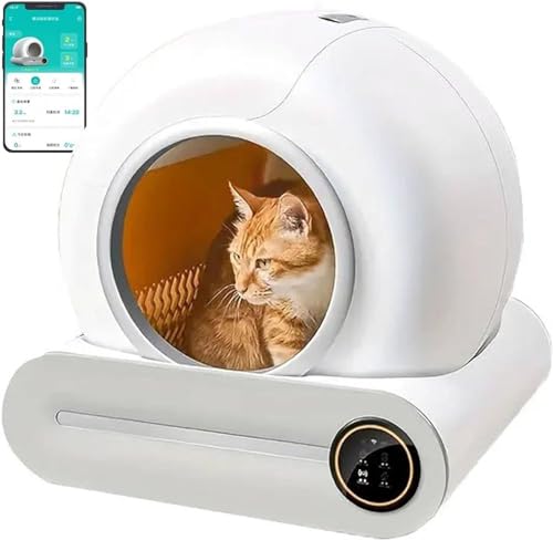 Selbstreinigende Katzentoilette, intelligent, selbstreinigend, mit großem Fassungsvermögen, Sicherheitsschutz/Geruchsbeseitigung/App-Steuerung für mehrere Katzen von 1 kg bis 8 kg