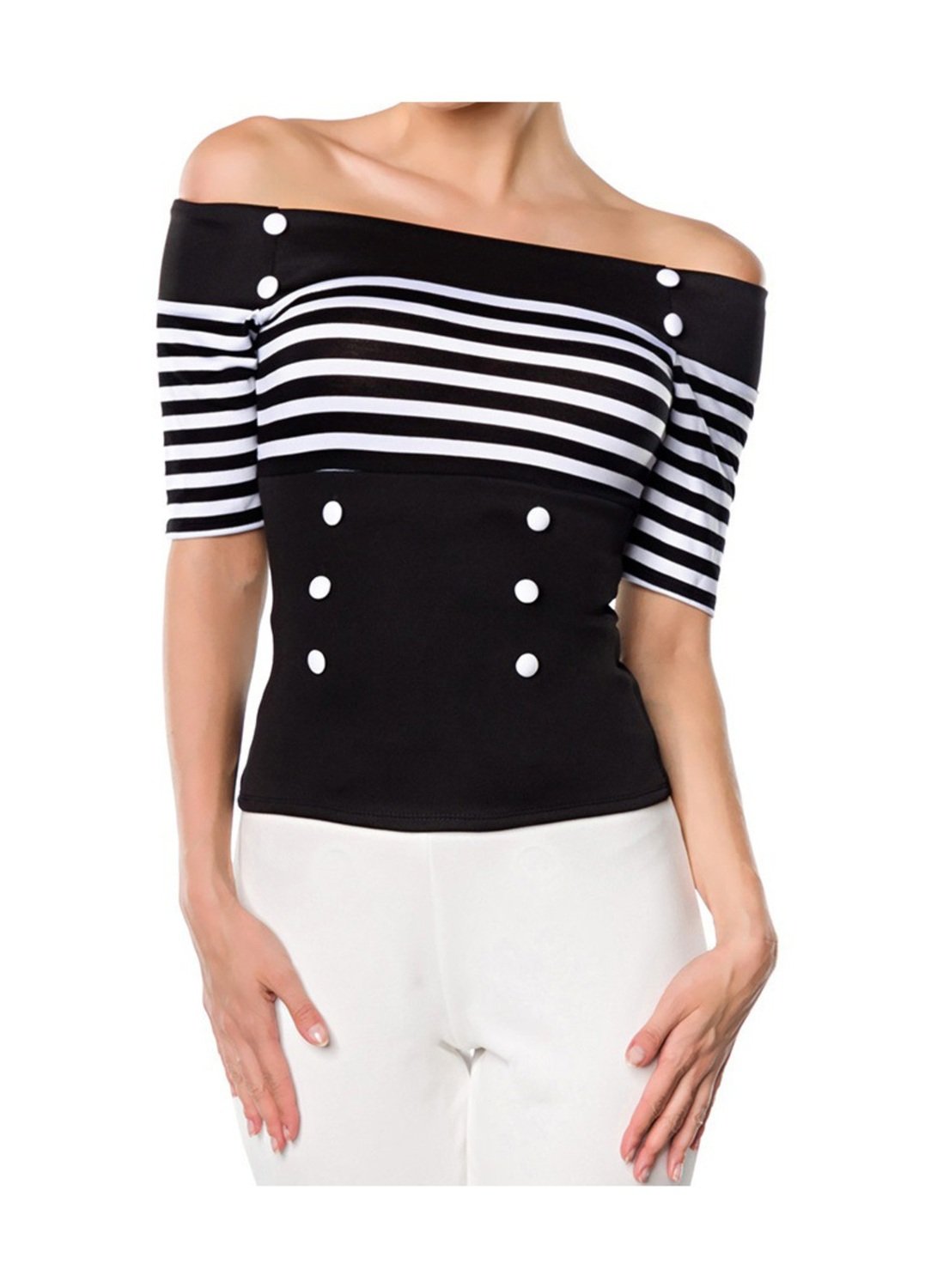 Belsira Damen Jersey-Bluse im Retro-Style 2XL