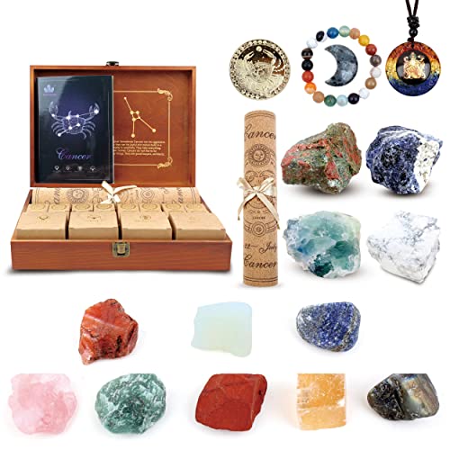 Yunoun Healing Stones and Crystals Set - Pisces Zodiac Stones - Astrology Healing Crystal Horoscope Gift-（Krebs）