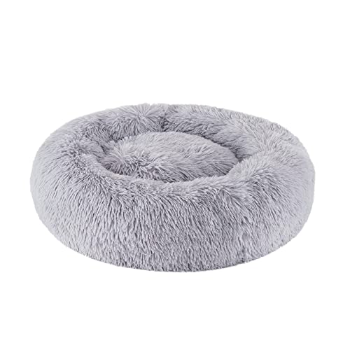 #NA Cloudjoy Hundebett, Donut, waschbar, beruhigend, Flauschiges Katzenbett, klein, mittel, groß, für den Innenbereich, weich, rund, 60 cm, Hellgrau