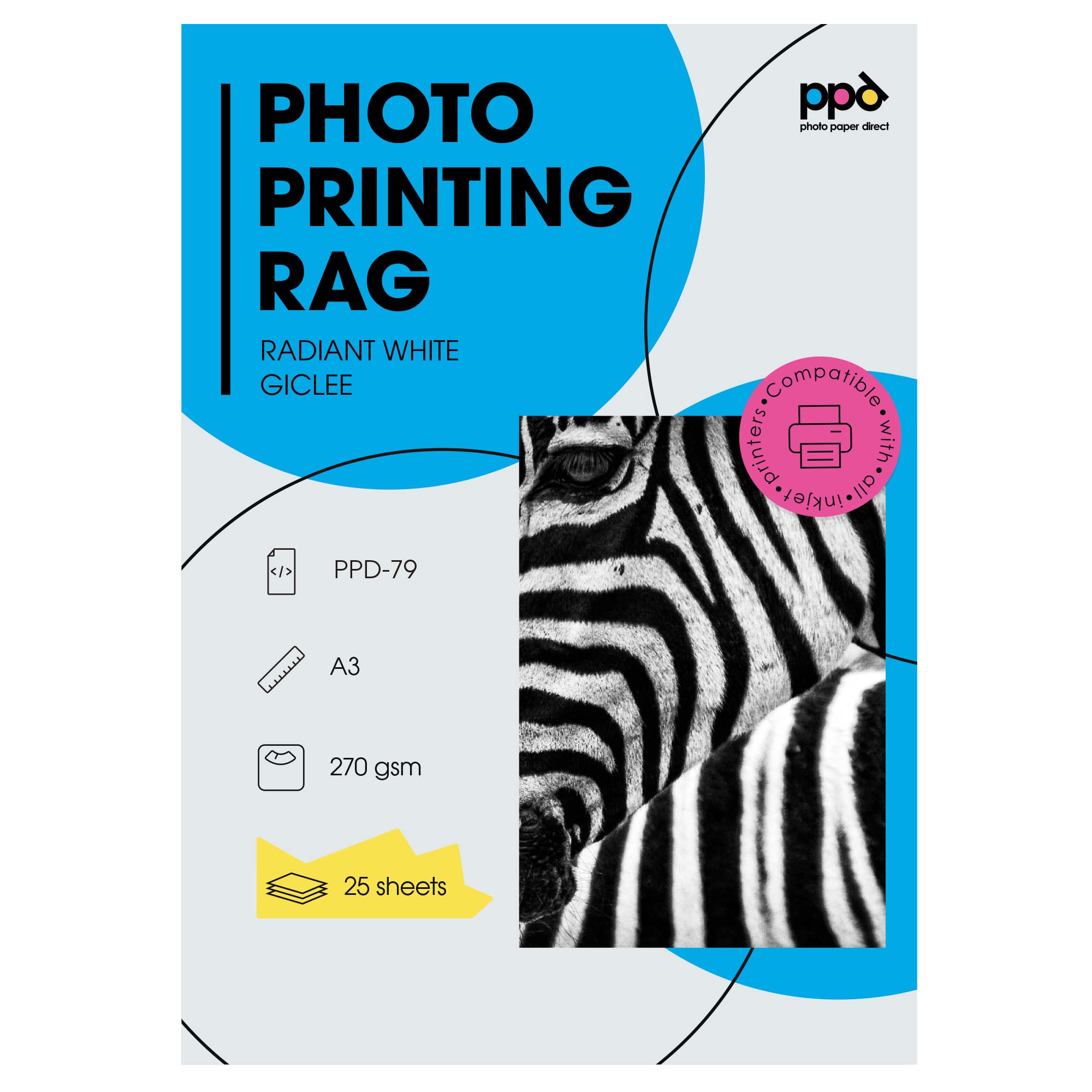 PPD 25xA3 Inkjet FineArt Photo Printing Rag 270g Fotopapier, Matt mit leichter Struktur PPD-79-25