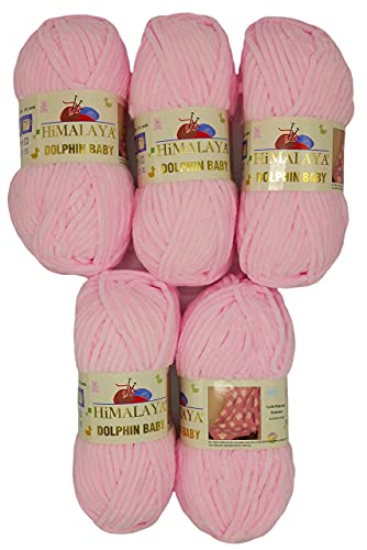 5 x 100 Gramm Himalaya Dolphin Strickwolle, Babywolle , 500 Gramm Wolle Super Bulky (rosa 80303)