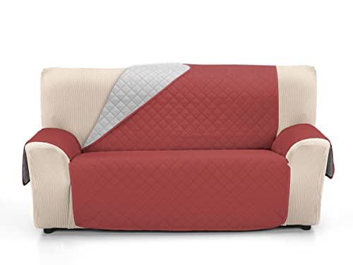 Martina Home Sofaüberwurf gepolstert, wendbar, Bernstein, 3-Sitzer, XL, Rot/Grau