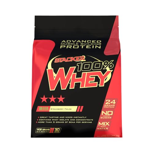 Stacker2 100% Whey Protein Proteinshake Eiweißshake Eiweiß Bodybuilding (Strawberry 908 g)