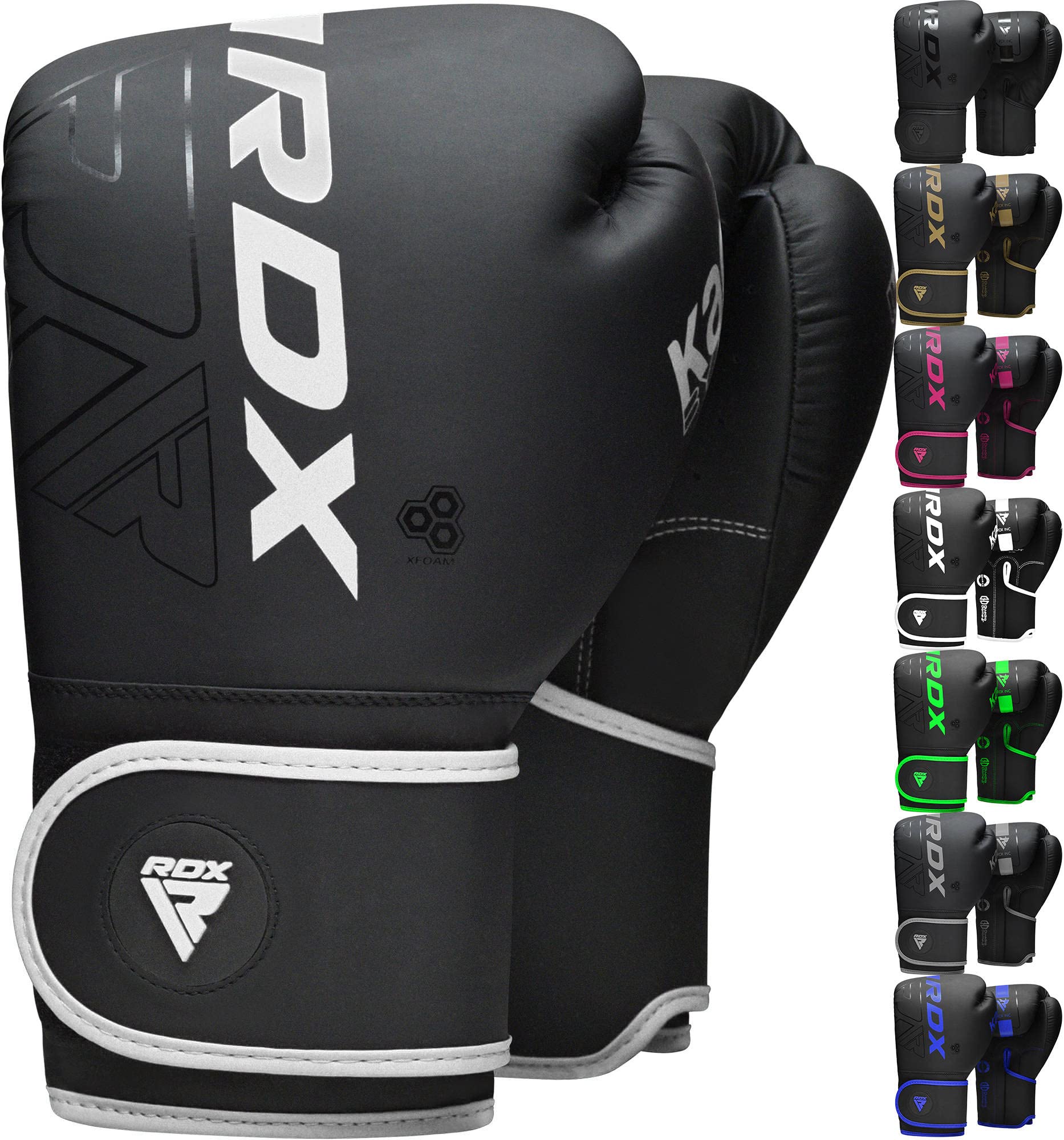 RDX Kinder Boxhandschuhe für Muay Thai Kickboxen Sparring, Maya Hide Leder Kara Junior Boxing Gloves, Sandsack Boxsack Punchinghandschuhe, Kickboxhandschuhe MMA Kampfsport Training Schwarz 6oz