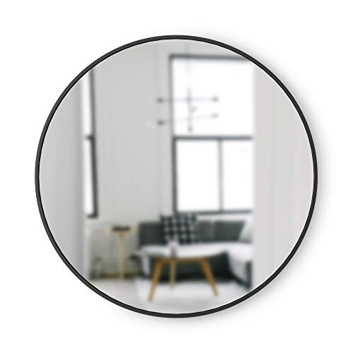 Umbra Hub Wandspiegel - Runder Spiegel für Diele, Badezimmer, Wohnzimmer und Mehr, Schwarz, 94cm Durchmesser