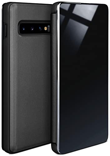 moex Dünne 360° Handyhülle passend für Samsung Galaxy S10 | Transparent bei eingeschaltetem Display - in Hochglanz Klavierlack Optik, Anthrazit