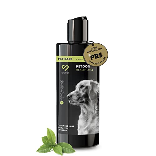 Peticare Spezial-Shampoo für Hunde - Hochwirksame, dermatologische Pflege bei trockener Haut und Schuppen, lindert Juckreiz, regeneriert die Hundehaut, 100% biologisch - petDog Health 2114 (250 ml)