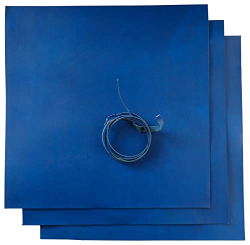 Blau Lederblätter für Lederhandwerk – Quadrate aus Vollnarbigem Büffelleder – Ideal für Schmuck, Ledergeldbörsen, Kunst und Handwerk – Enthält 3 Blätter (30,5 x 30,5 cm) + Lederband (36 Zoll).