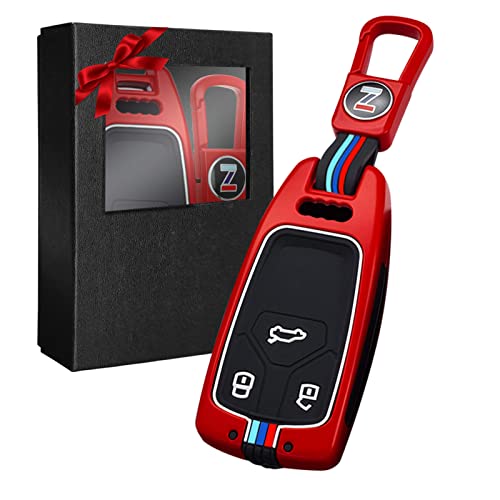 Yumzeco Zinklegierung Autoschlüssel Hülle Keyless Kompatibel mit Au*di A4 B9 A5 A6L S4 S5 S7 8W Q7 4M TT TTS RS Schlüsselhülle mit Silicone TPU Schlüssel Cover Schutzhülle mit Schlüsselanhänger Rot