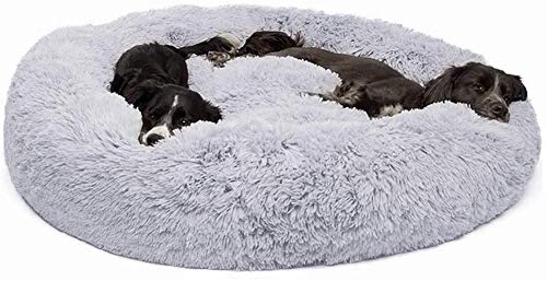 ZINN Plüsch-Haustierbett, großes Hundebett, Donut, kuschelig, selbstwärmend, rundes Hundekissen, rutschfeste Unterseite, super weiches Katzenbett