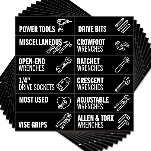 Werkzeugkasten-Organisation, magnetische Etiketten, 80 groß, passend für alle Marken von Werkzeugkasten-Schubladen aus Stahl (schwarz, 8.9x2.5 cm)