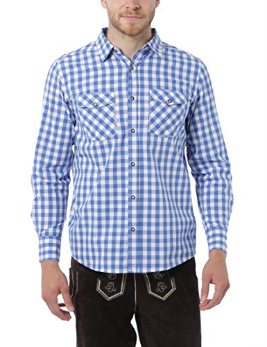 Lower East Herren Trachtenhemd mit Karo-Muster, Blau (Blau/Weiß), M