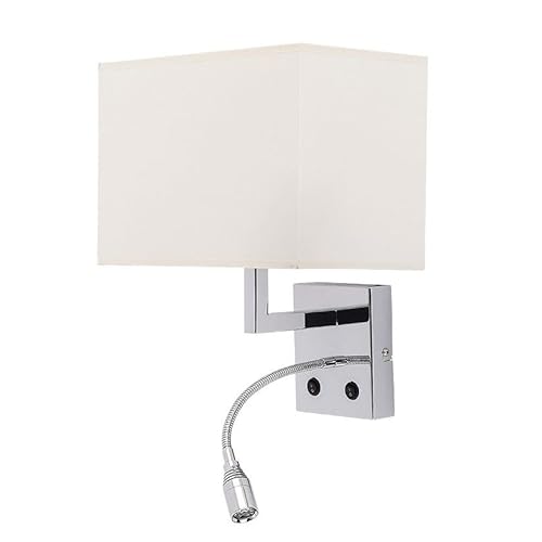 Wandleuchte modern chrom weiß 1-flammig + lese LED E27 bis 60W 230V Stahl Stoff Wandlampe mit Schirm Schlafzimmer Licht Leselampe Wohnzimmer Leuchte Wand Esszimmer Beleuchtung