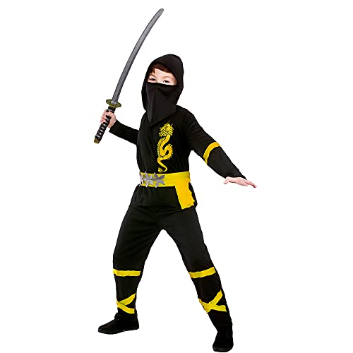 Kids Power Ninja Kostüm – Schwarz/Gelb – Größe XL (11–13 Jahre)