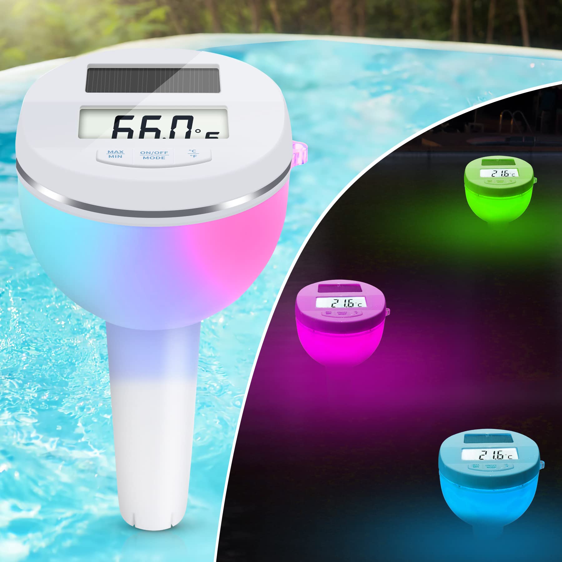 DeeprBlu Schwimmendes Poolthermometer, Solar Digitales Pool Thermometer mit Farbwechsellicht, Spa mit Bildschirm Hinterleuchtetbei Nacht, Wasser Temperatur für Whirlpool